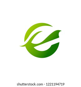 Letter e with leaf inside logo template vector eco icon design