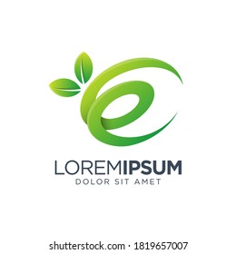 Letter E Leaf Logo Design Template