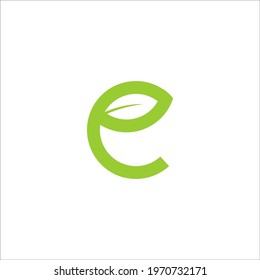 letter E leaf logo design vector sign