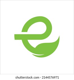 Letter E Leaf Logo Design Template - Vector,green color