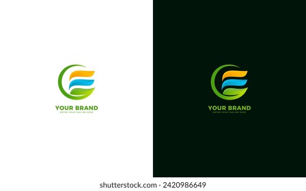 Logo de la letra e. Las hojas naturales para la salud y la belleza. Vector de diseño gráfico