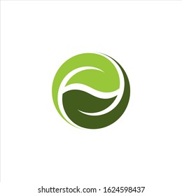 letter E leaf, logo vector template illustration