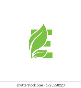 letter E with leaf logo vector