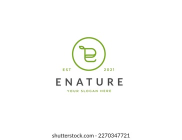 Logotipo minimalista de la hoja de letra E con diseño de líneas limpias y elegantes ilustración vectorial