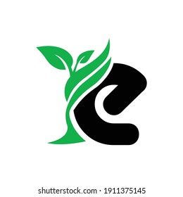 letter e + leaf, natural logo template