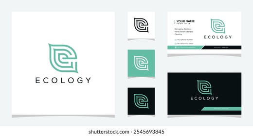 Letter E leaf nature logo design, Ecology icon concept 