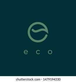 letter E with leaf shape logo design template. eco green leaf icon 