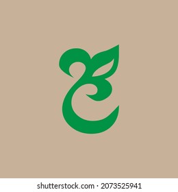 Letter e leaf shape logo design