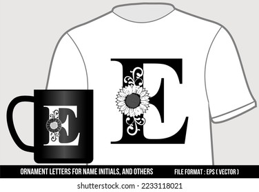 Letter E. Letters Or Ornament Numbers, For Initials On T-Shirts, Mugs, Stickers, Key Chains, And Others.
