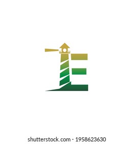 Letter E with lighthouse icon logo design template vector 