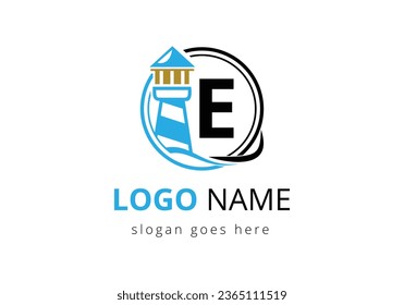Letter E Lighthouse Logo Design Vector Template. Modern vector lighthouse logo for business, organization, or website