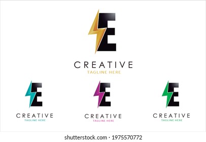 Letter E Lightning Bolt Logo Set Concept. 3d Electric Logo Design.