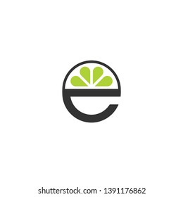 Letter E Lime Icon Logo Design Concept