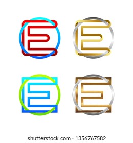 Letter E Line Alphabet logotype Cross and Linked Circle shape, Silver Golden Metal and Glossy Colorful logo, Connect Technology and Digital symbol, Blockchain and Industrial Sign, Business Company