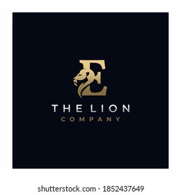 Letter E Lion Head , Elegant Luxury Initial Logo Design Vector