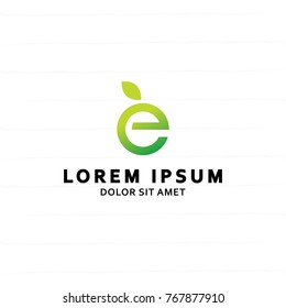 letter E logo 04 with leaf grow, green color nature