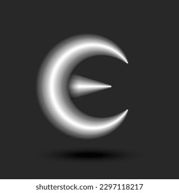 El logotipo de la letra E forma 3d gradiente gris de forma con sombras, marca caligráfica de identidad creativa.