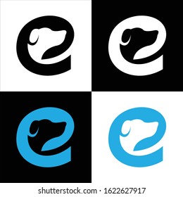 Letter E logo with Abstract dog head vector isolated