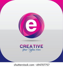 Letter E logo abstract symbol in the colorful circle. Template for your design