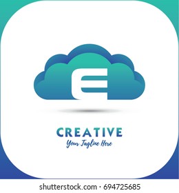 Letter E logo abstract symbol in the colorful cloud Template for your design