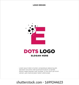 Letter E logo. Alphabet logotype vector design with dots element.