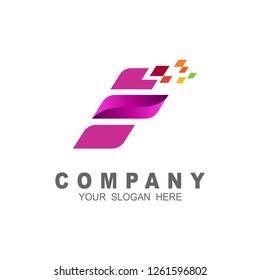 Letter e logo. Alphabet pixel motion logo template
