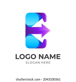 letter E logo and arrow design combination