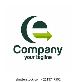 Logo Lettre E avec modèle de création de logo flèche.  Lettre E avec forme de cercle flèche.