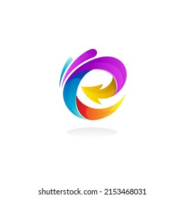 Letter E logo and arrow design combination, colorful style