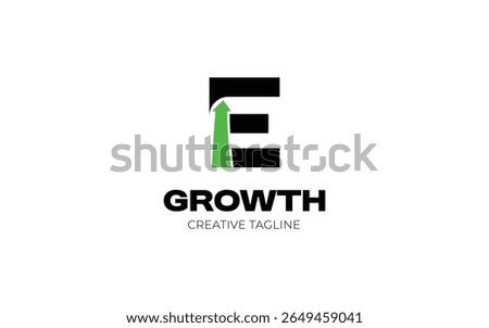 Letter E logo with arrow up for growth logo, investment and finance company