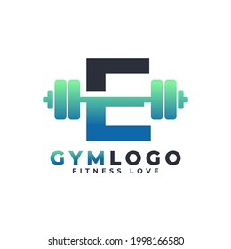 Letter E Logo With Barbell. Fitness Gym logo. Lifting Vector Logo Design For Gym and Fitness. Alphabet Letter Logo Template