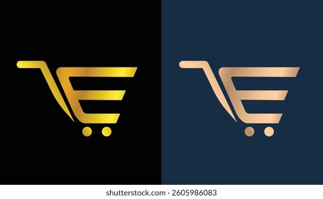 The letter E logo is beautiful and attractive in gold on a black background