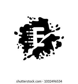 Letter E logo with black white splash background, letter combination logo design for creative industry, web, business and company.