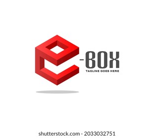 letter e logo, box design with 6 corners, modern style 3d shape