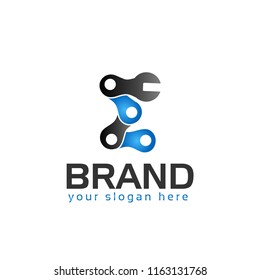 Letter E, Logo Letter E with chain and wrench. logo formed by chain and wrench