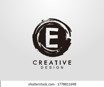 Letter E Logo With Circle Grunge Splatter Element. Retro logo design template.