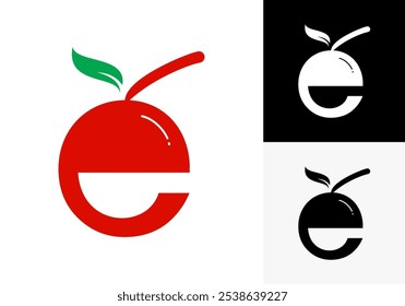 Letter e logo with citrus fruit shape combination in flat design.