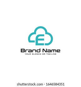 letter e logo and clouds vector template