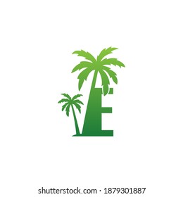 Letter E logo and  coconut tree icon design vector illustration