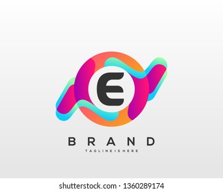Letter E logo with colorful circle background, letter combination logo design for creative industry, web, business and company. - Vector