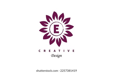Letter E logo at colorful flower logo design. Vector element for posters, t-shirts and cards.