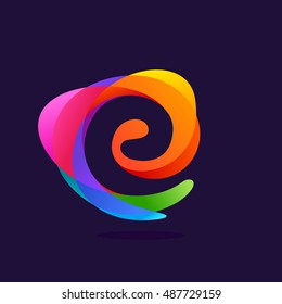 Letter E logo at colorful multicolor splash background. Negative space design. Vector elements for posters, t-shirts and cards. 