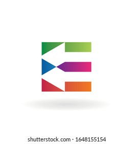 letra e logotipo coloreado, elemento cuadrado, plantilla vectorial de flecha