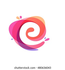 Letter E Logo At Colorful Watercolor Splash Background. Vector Elements For Posters, T-shirts And Cards. 