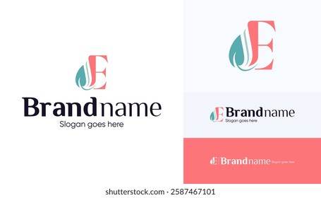 Letter E logo combination with leaf icon, Symbol usable used for growing Business, Skin care, Boutique, Identity, Beauty salon, Fashion, Jewelry, Hotel, Beauty products, Spa, etc. Feminine style logo