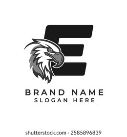 Letter E Logo Concept with Eagle face. Alphabet E Falcon Icon