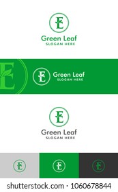 letter E logo concept, nature green leaf symbol, initials  icon design