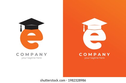 letter e logo concept wearing a toga hat. Symbolizes intelligence.  Vector illustration of EPS 10.