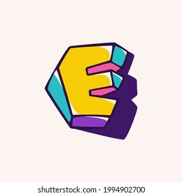 Letter E logo in cubic children style based on impossible isometric shapes. Perfect for kids labels, illusion branding, cute birthday posters etc.