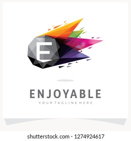Letter E Logo Design with Colorful Polygon Comet, Logo Design Template Inspiration, App Icon Design